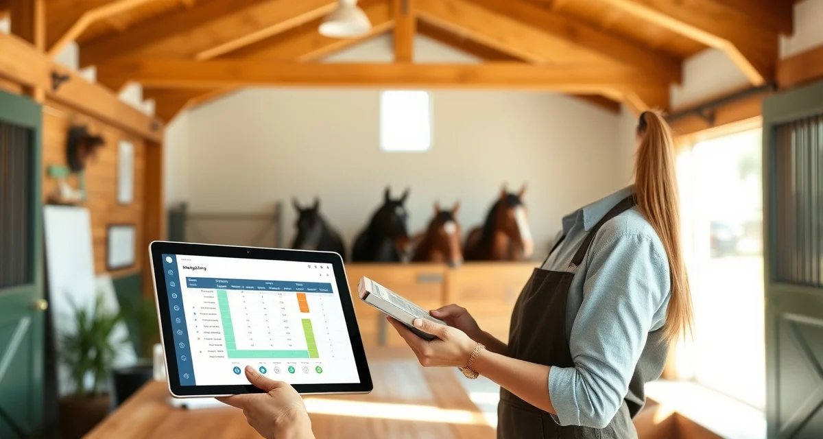 Barn management software interface for Tacoma horse facilities, showing scheduling and care tracking tools for equestrian operations.