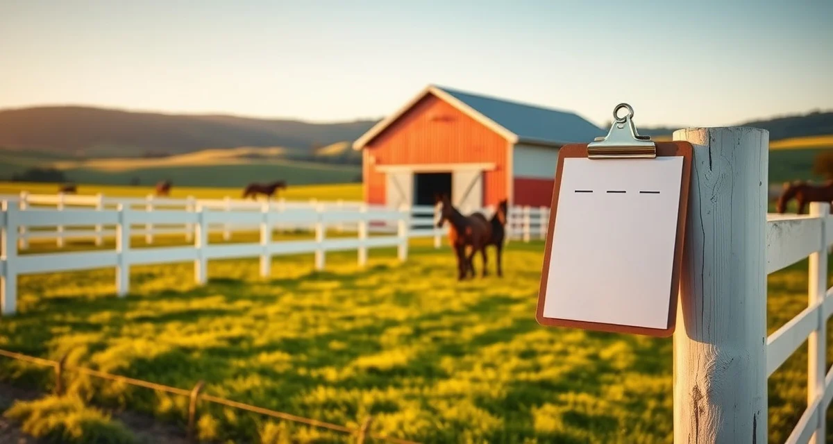 Modern horse barn facility in Tennessee with white fencing and grazing horses, representing professional barn management solutions