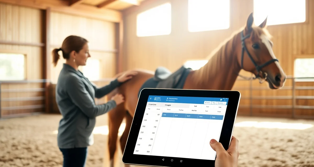 Therapeutic riding barn scheduling software interface displaying horse rotation and participant session management for equine facilities.