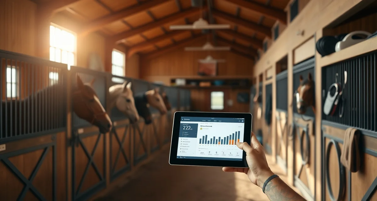 Modern horse barn with organized stalls and digital management system for equestrian facility operations in Utah