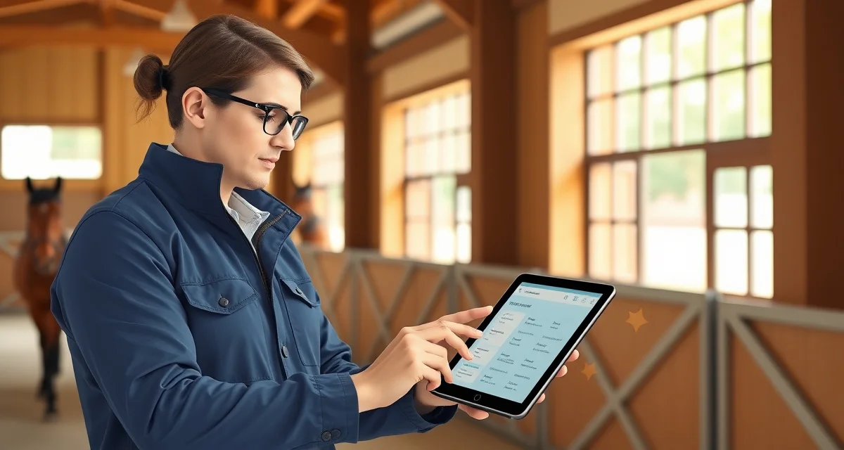 Vaulting barn manager using specialized software to communicate with horse owners about schedules and billing information