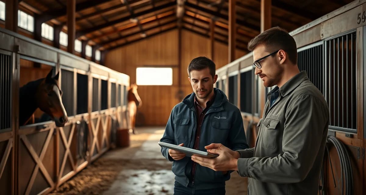 Horse barn management software dashboard displayed on tablet by Virginia equine facility manager organizing stalls and records